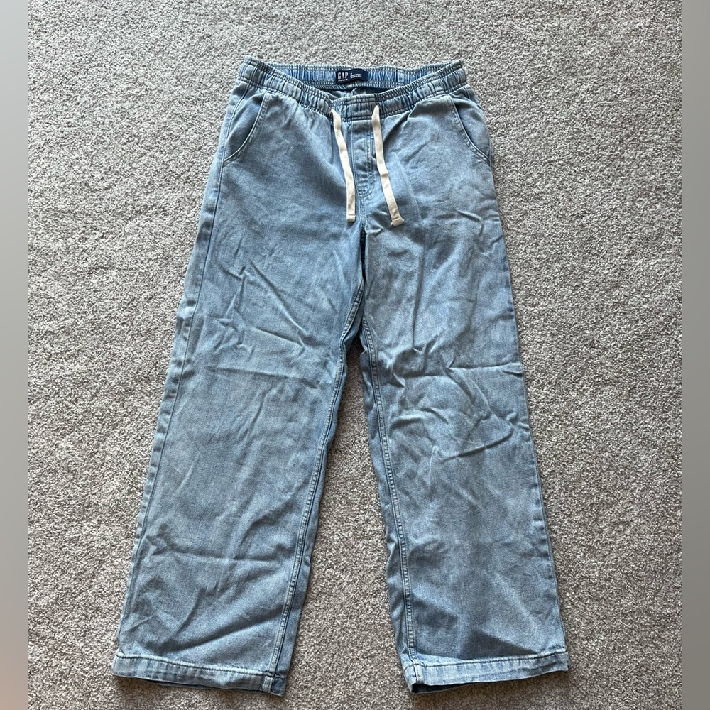 GAP Light Blue Jean Joggers with White Drawstring
